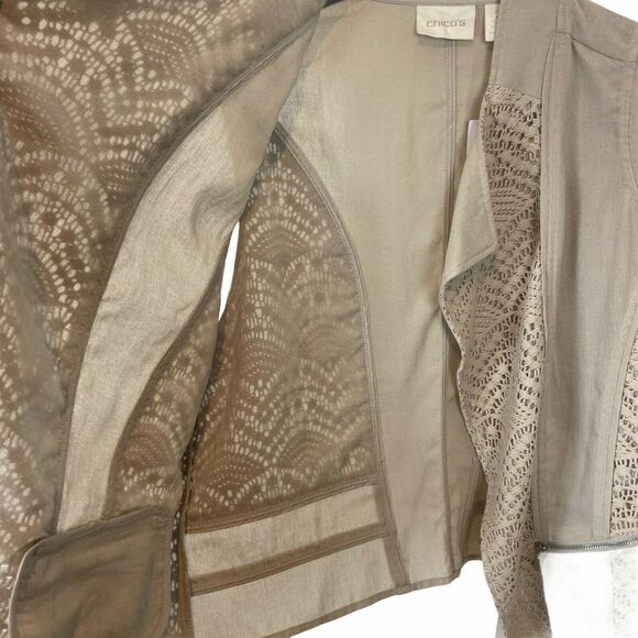 Chico's Vest Romantic Cottage Crochet Lace Open Front Sz 10 12 Tan Cream NWT - Picture 7 of 16